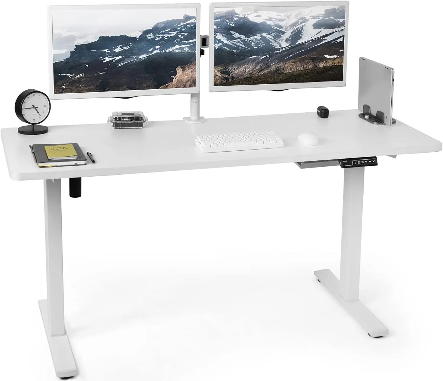 

Electric 60 x 24 inch Standing Desk Workstation, Memory Controller Height Adjustment, 1B Series, One-Piece White Top, White Fram