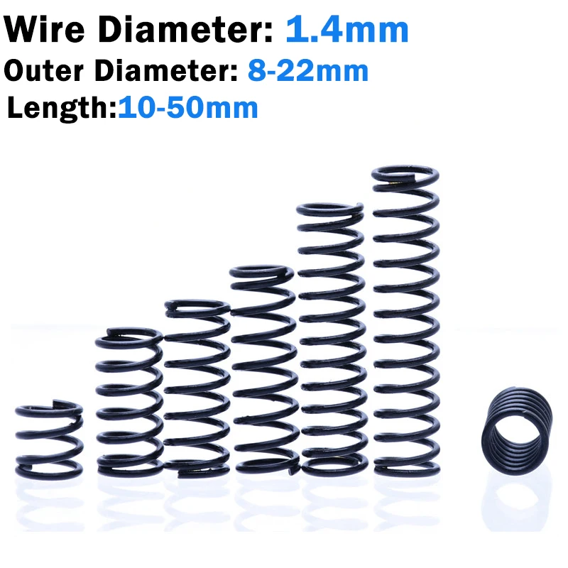Spring Steel Compression Spring Wire Diameter: 1.4mm OD: 8/9/10/11/12/13/14/15/16/17/18/20/22mm Return Spring Length:10-50mm