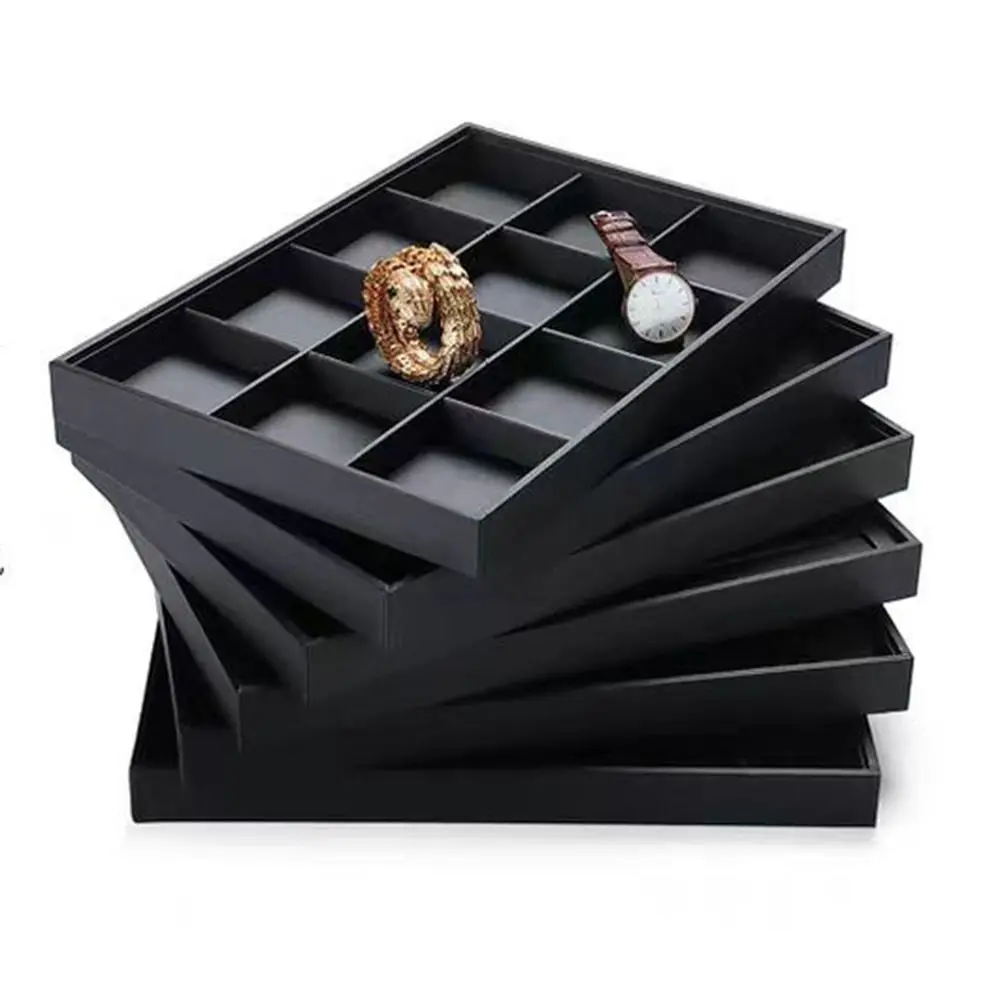 

Stackable Jewelry Display Tray Black Flat Bottom PU Leather Jewelry Pallet Waterproof Wear-resistant Bracelets Storage Organizer