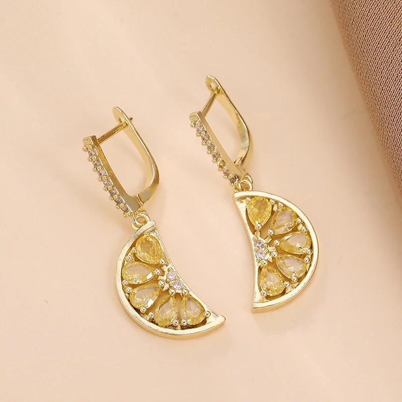 Classic Personality Stainless Steel Micro-inlaid Gorgeous Fruit Lemon Earrings Fashionable Charm Temperament Jewelry Earrings