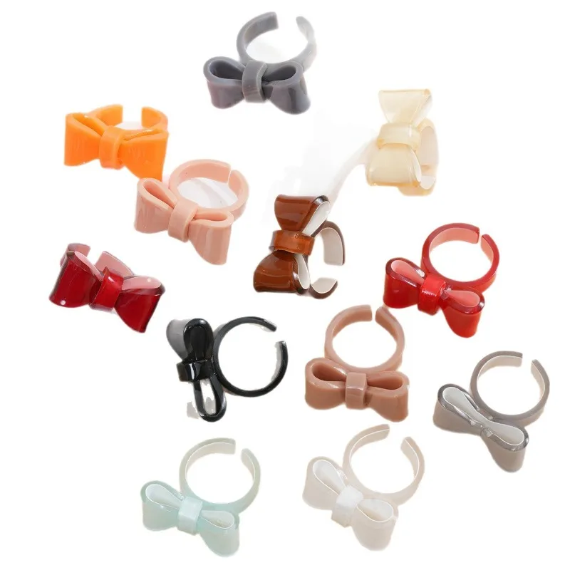New Sweet Colorful Acrylic Resin Hollow Bowknot Open On Finger Ring for Women Girls Fashion Aesthetic Y2K Jewelry Accessories