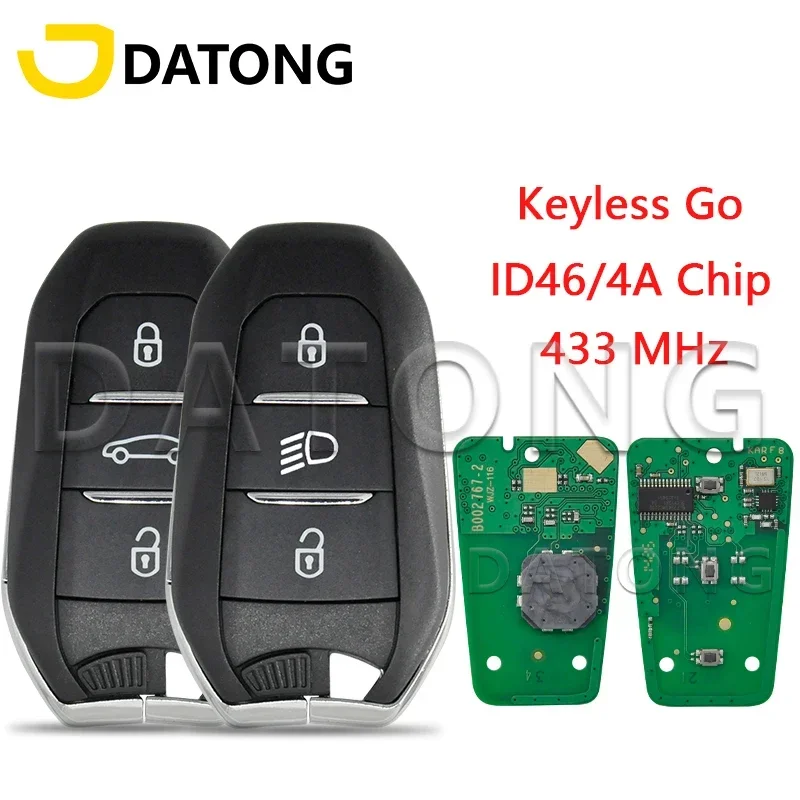 

World Car Remote Key Datong For Peugeot 208 308 508 3008 5008 Citroen C3 C5 DS4 DS5 ID46 4A 433MHz Keyless Go Promixity Card