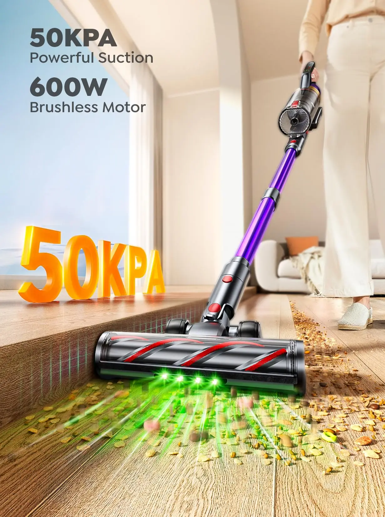 Light Weight Vacuum Cordless Cleaner A33B, Portable Vacuum Cleaner for Home, with Self-standing Anti-tangle Floor Brush