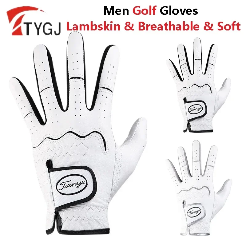 TTYGJ 1 Pcs Men Anti Slip Left Hand Golf Gloves Male Breathable Lambskin Mittens Men Soft Full Finger Golf Gloves Hook and Loop