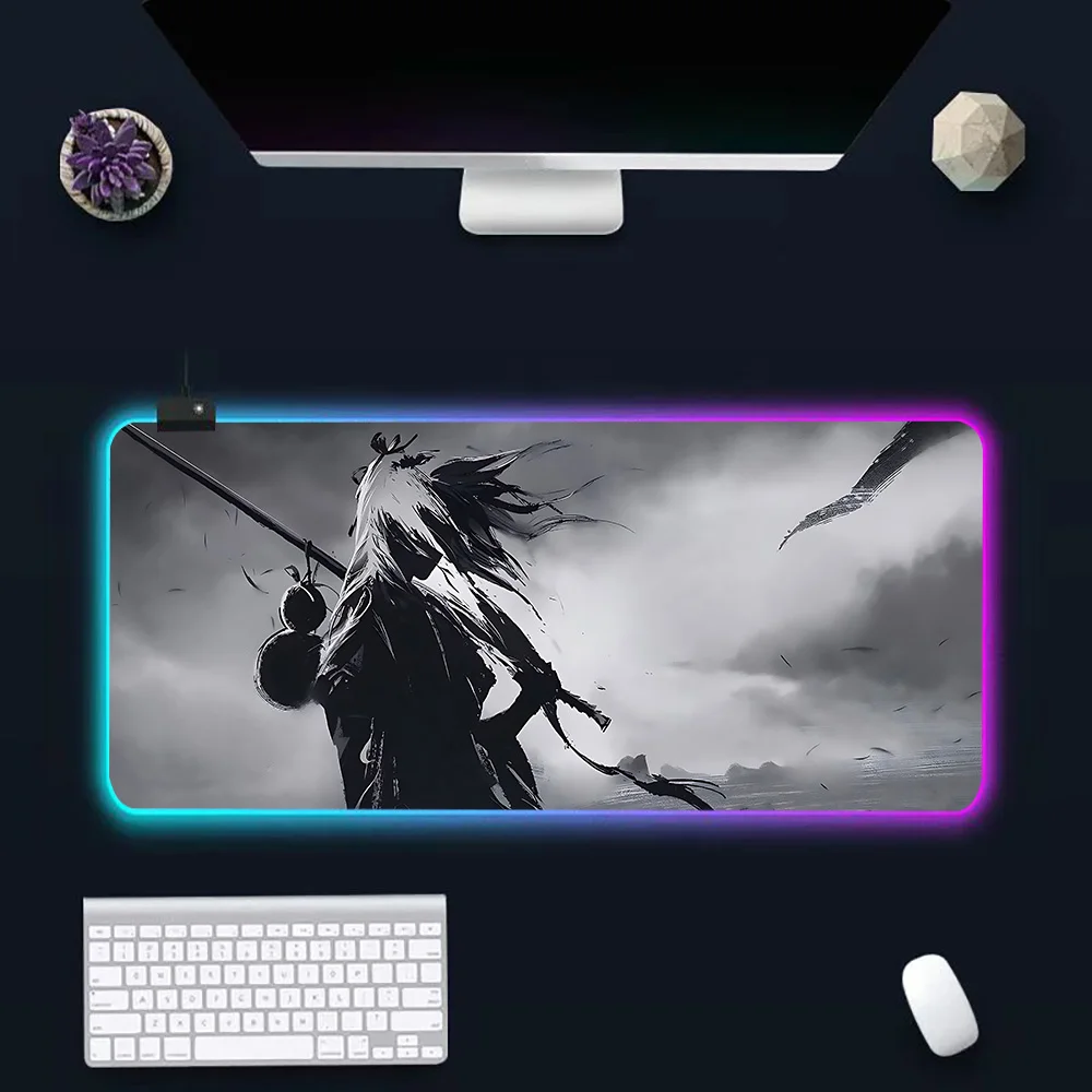 Ancient Swordsman RGB Pc Gamer Keyboard Mouse Pad Mousepad LED Glowing Mouse Mats Rubber Gaming Computer Mausepad