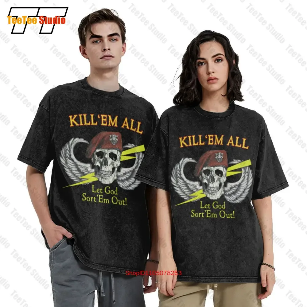 Kill Em All Let God Sort Em Out 1985 Aesthetic Clothing Oversized T-Shirt 4F7Q Short Sleeve Tee