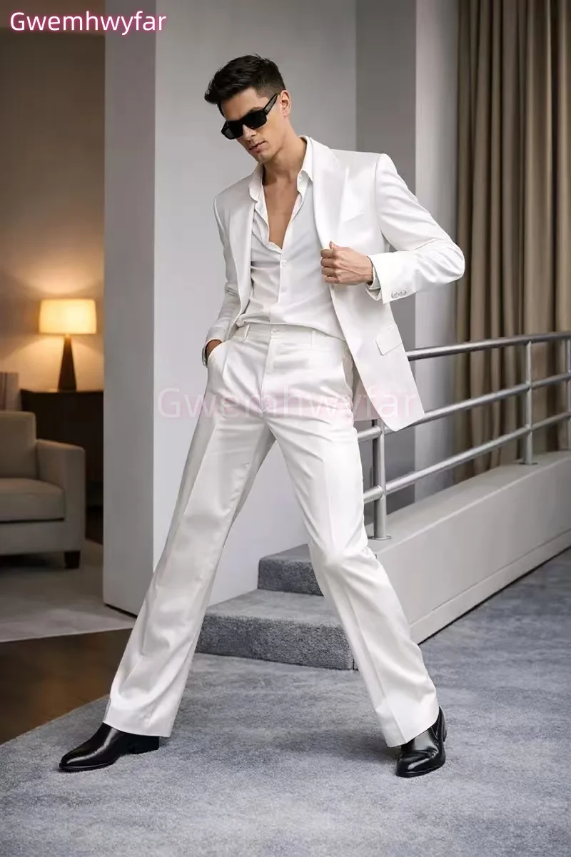 

Gwenhwyfar White Satin Regular Fit Suit Groom Tuxedos Prom Wedding Men Suit Slim Fit Formal Suit For Men Slim Fit(Jacket+Pants)