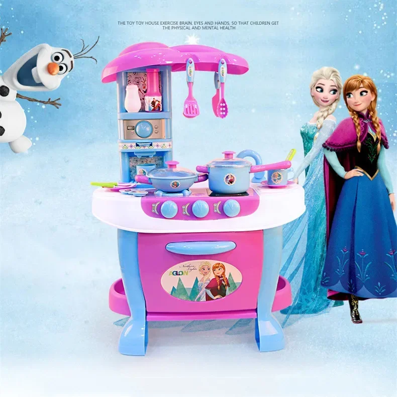 Disney-Frozen Simulação Kitchen Set para Crianças, Luzes e Som Play Food House, Brinquedos para Meninas, Presente de Aniversário