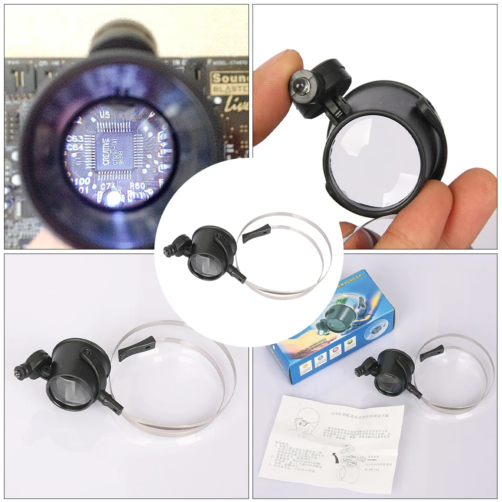 مجموعة واحدة من عدسة مكبرة يرتدي الرأس مقاومة للكسر ومتينة وعملية لكبار السن وإصلاح الساعة عدسة مكبرة مثبتة على الرأس