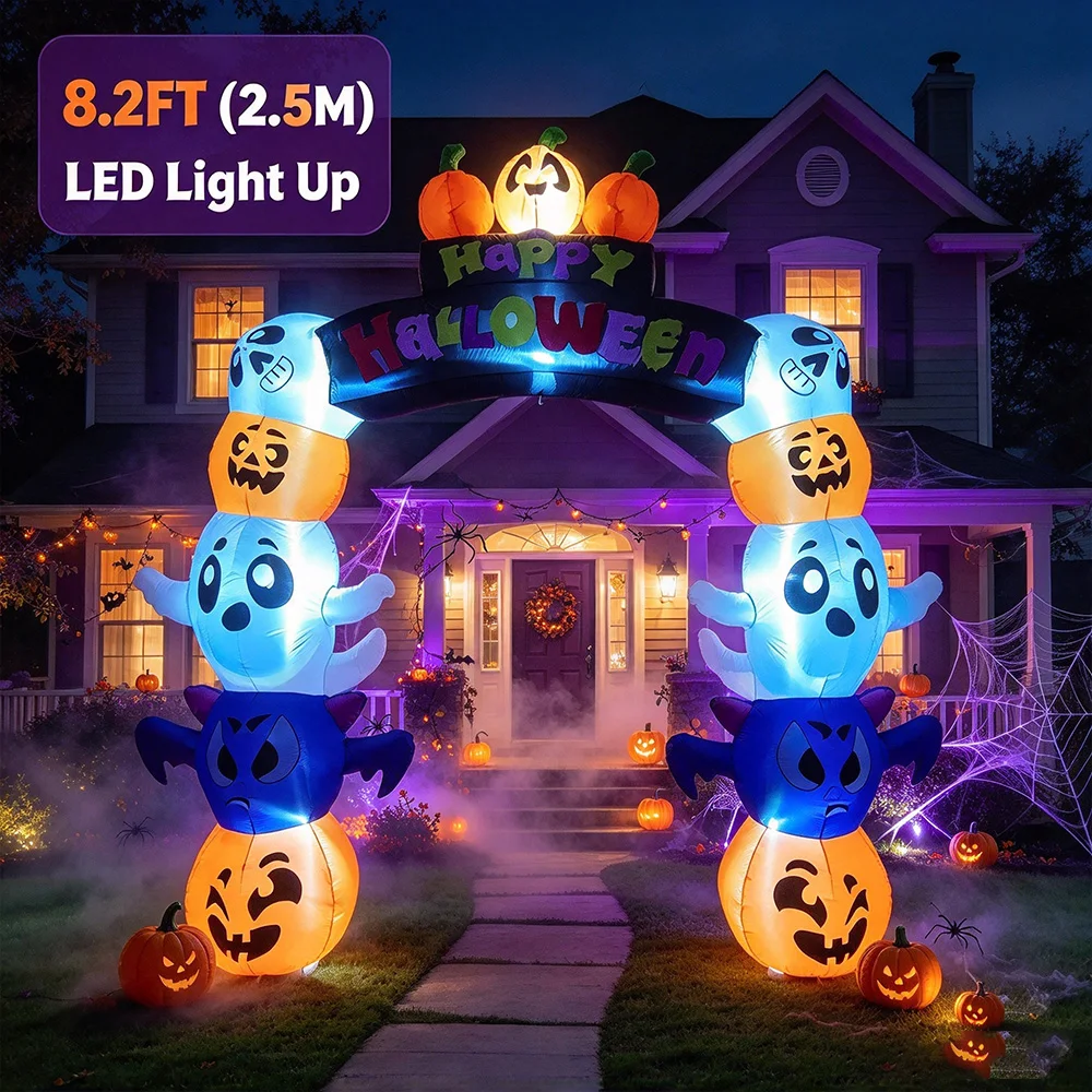 8FT Halloween Inflatable Ghost Pumpkin Combo with LED Lights, Blow Up Yard Decor for Party Garden Indoor Outdoor