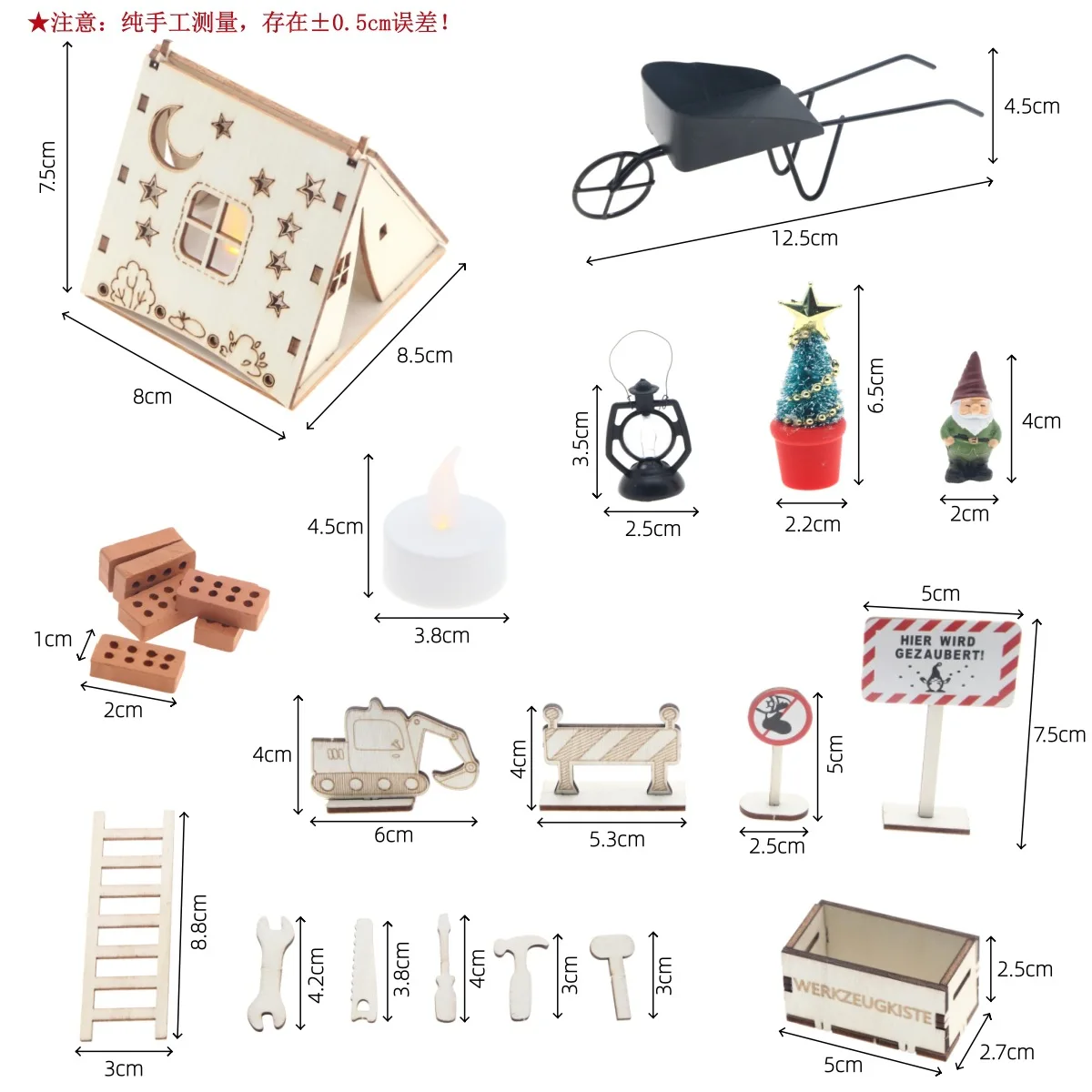 1set Mini Elf Construction Site Sign Model Set Miniature Scene Props Building Decoration Accessories Desktop Ornament Model