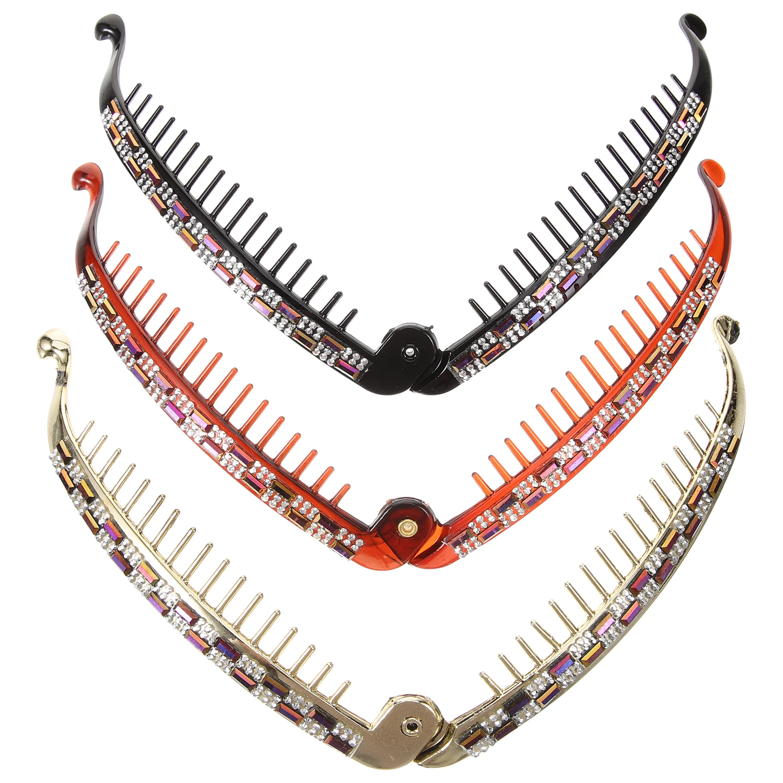 

3pcs Rhinestone Fish Shape Hairpins Durable Non-Slip Hair Clips For Women Girls Party Wedding Bright Golden