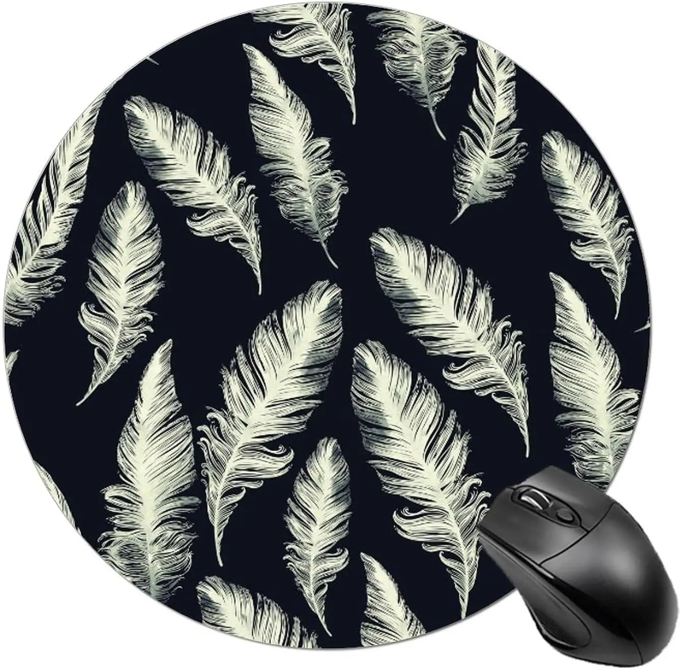 Feather Pattern Round Mouse Pad Cute MousePads Non-Slip Mouse Mat for Laptop Computer Work Office Home 7.9x7.9 Inch