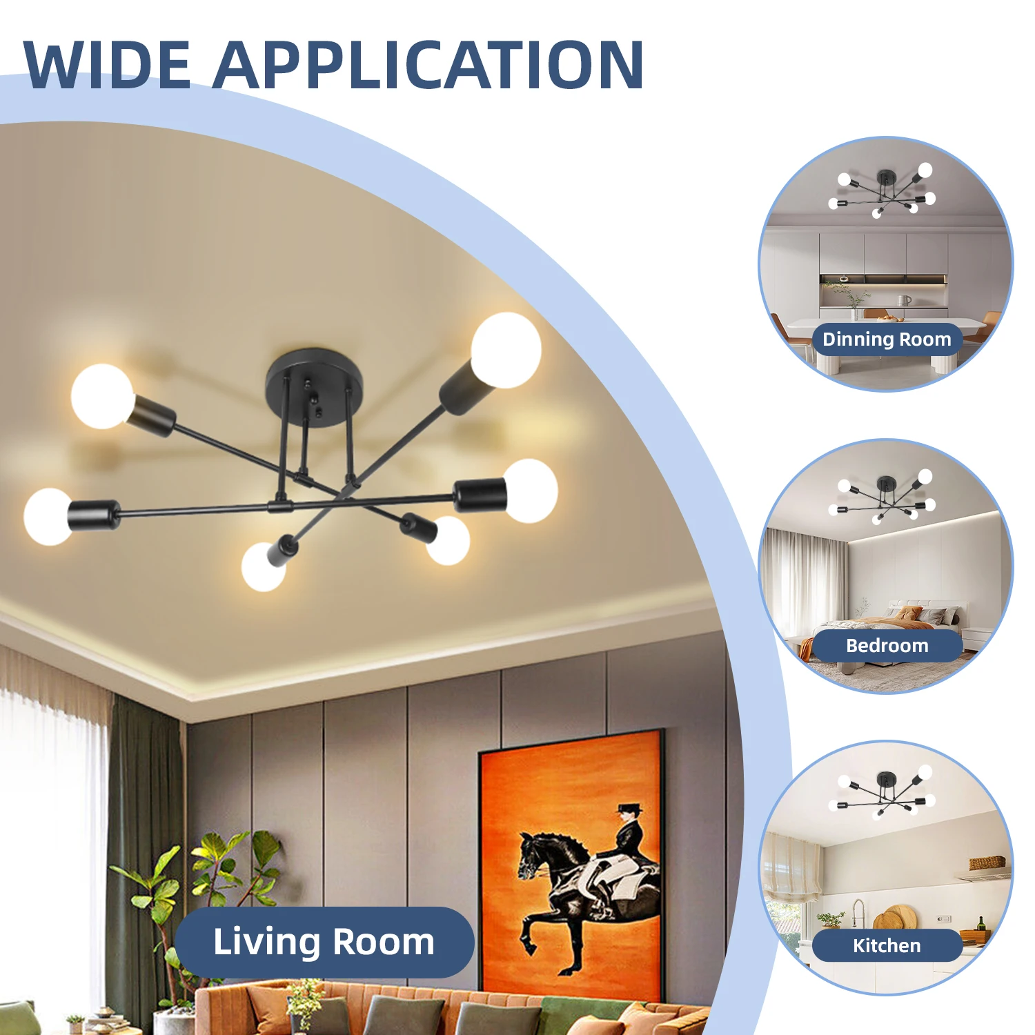 E27 LED-Deckenpendelleuchte Retro Metallmaterial 6-Köpfige Deckenlampe für Schlafzimmer Wohnzimmer Moderne Pendelleuchten-Dekoration – Detail 1