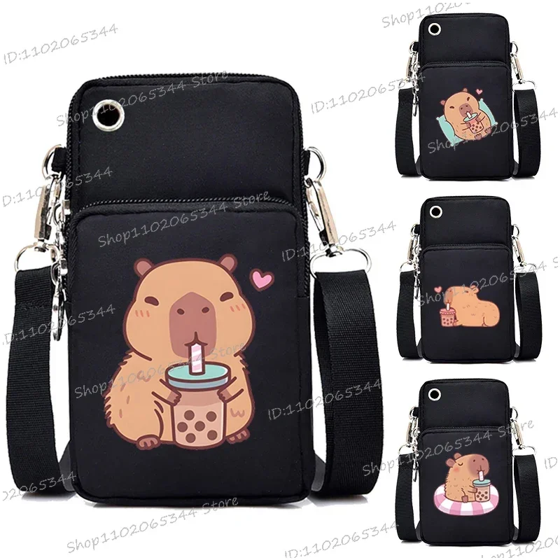 Capybara Bobo Çay Baskı Kadın askılı çanta Asılı Boyun bozuk para cüzdanı Çanta Karikatür Moda Cep Telefonu Çantası Küçük Crossbody Çanta