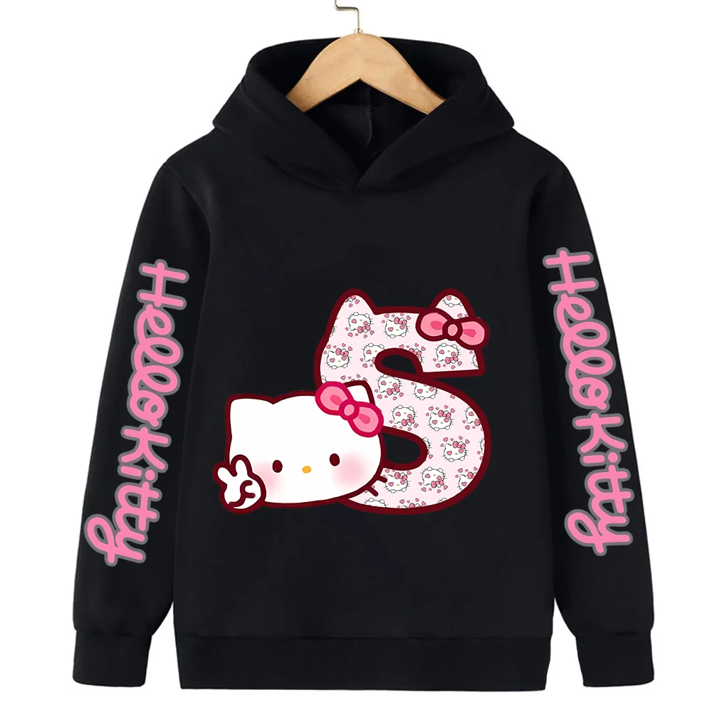 Letter Hoodies HelloKittys New Children A B C D Kid Pullover Casual Clothes Anime Kids Sweatshirts for Girl Boy Cartoons Tops