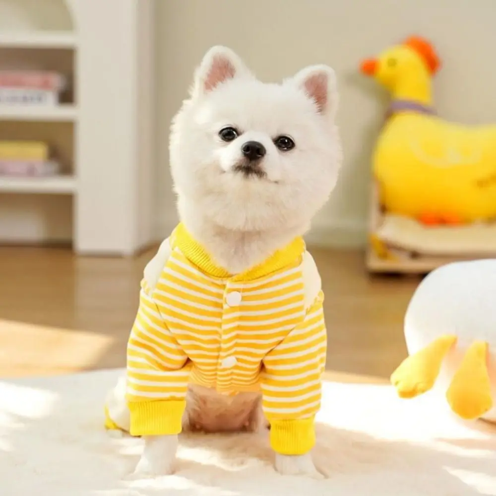 

Kawaii Jumpsuit Pet Clothes Soft Hoodie Style Cat Sweatshirt Cartoon Duck Striped Dog Four-legged Overalls Chihuahua