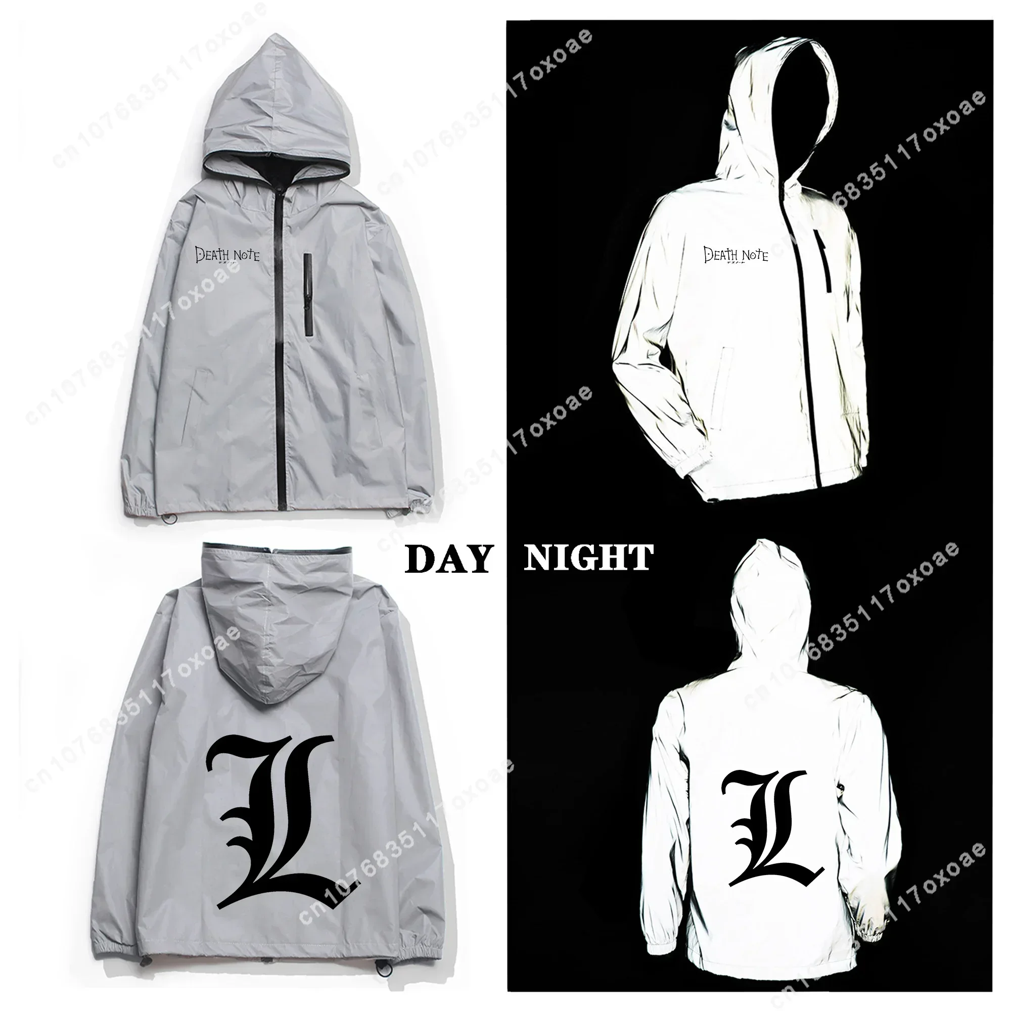 Death Note Reflective Jacket Mens Womens L Lawliet Coat Hooded Windbreaker Pocket Jackets Anime Cartoon Customization Hoodie