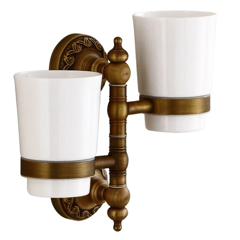 

Antique carved copper toothbrush holder rotating European bathroom bathroom toothbrush cup holder double cup ceramic