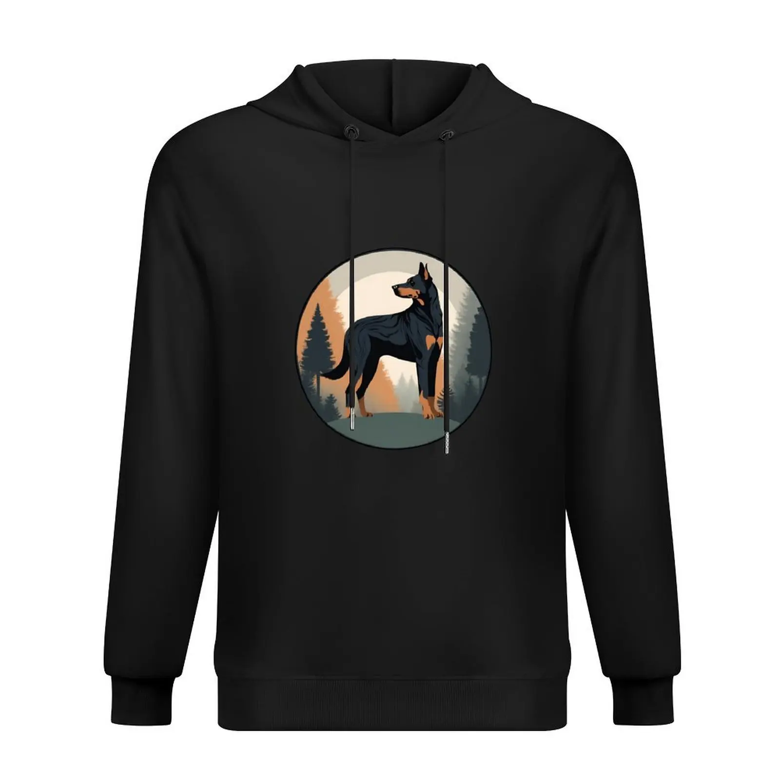 صورة ظلية Beauceron في إطار دائرة الغابة - تصميم أنيق مستوحى من الطبيعة، ملابس رجالي بقلنسوة