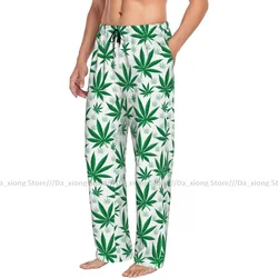 Mens Casual Pajama Long Pant Loose Elastic Waistband Herb Leaves Cozy Sleepwear Home Lounge Pants