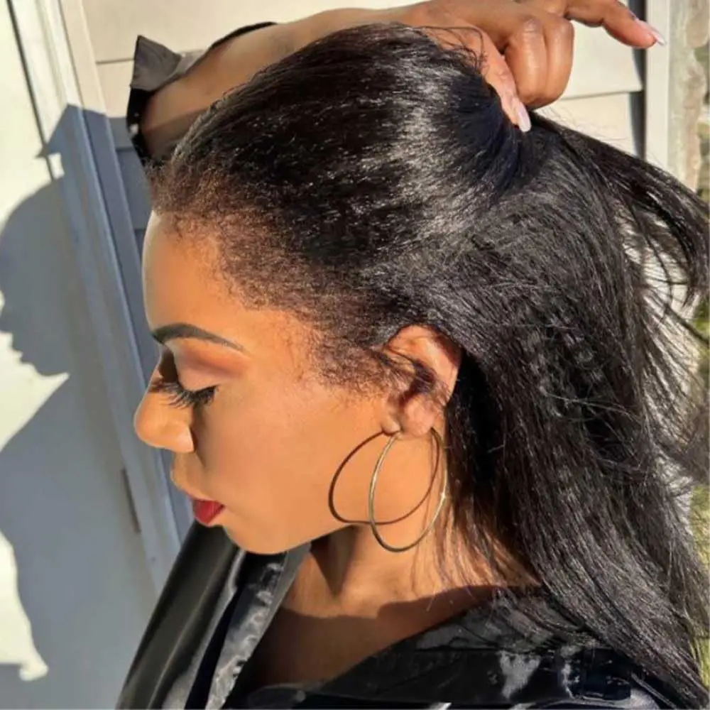 

4C Curly Edges 4x4 Lace Front Wig Kinky Straight Curly Baby Hair Lace Human Hair Wigs Pre Plucked Glueless For Women 220Density