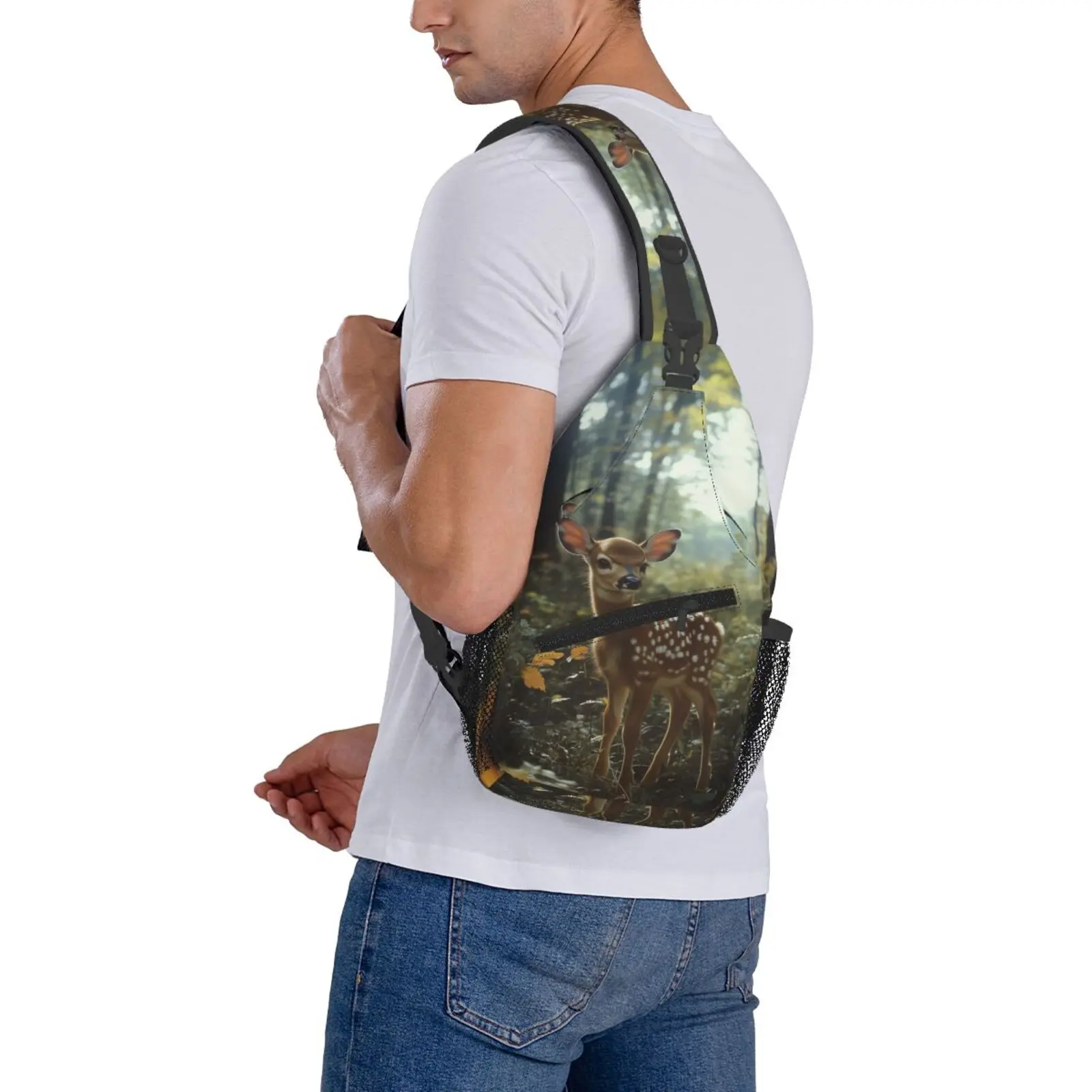 Bolso cruzado con estampado de ciervos para hombre, bolso de pecho de gran capacidad, viajes, deportes de senderismo, correr, regalos personalizados para bolsos de mano de cumpleaños