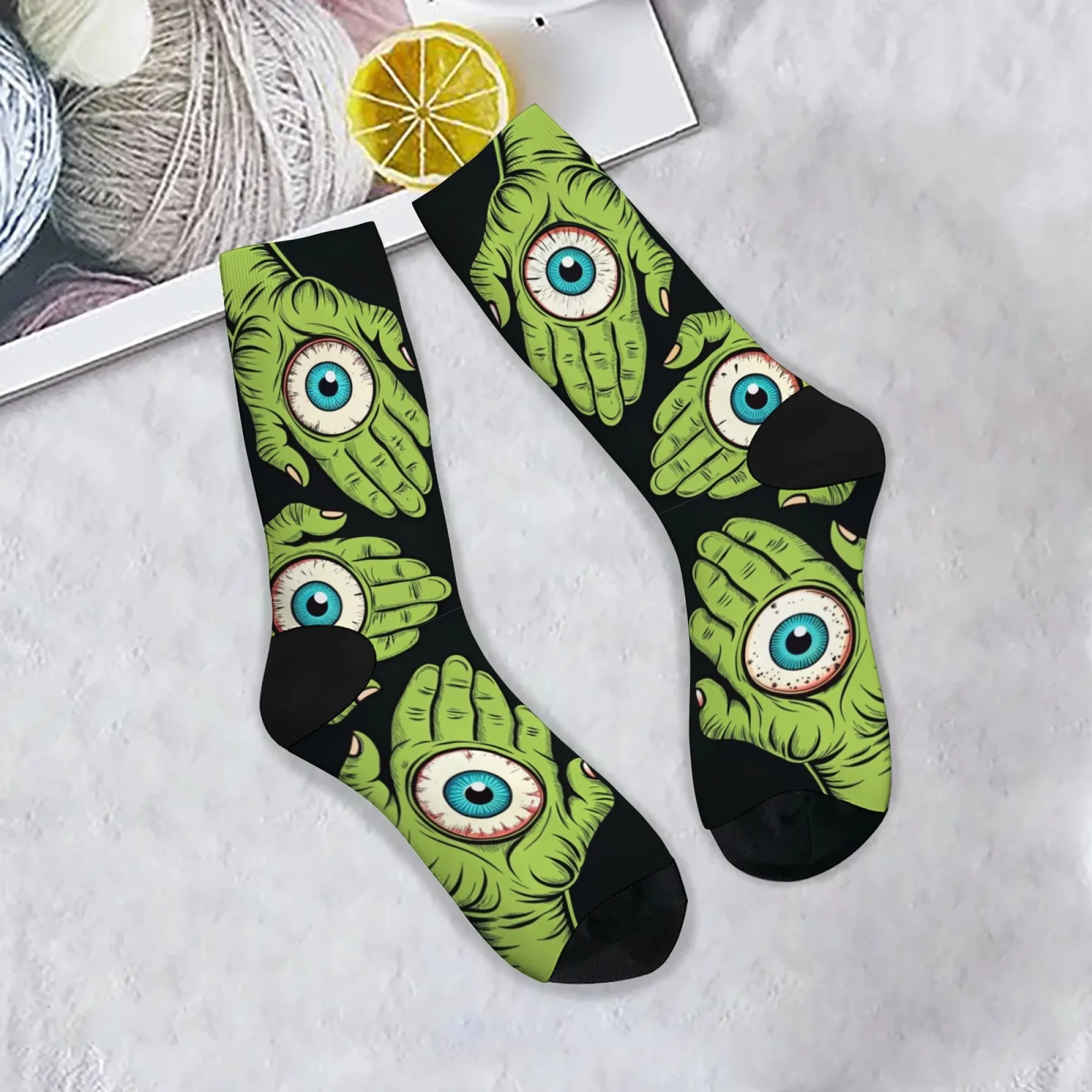 

Мужские носки в стиле Хэллоуина с рисунком рук и глаз монстра, удобные нескользящие повседневные носки, носки в стиле Харадзюку в стиле ретро, забавный подарок