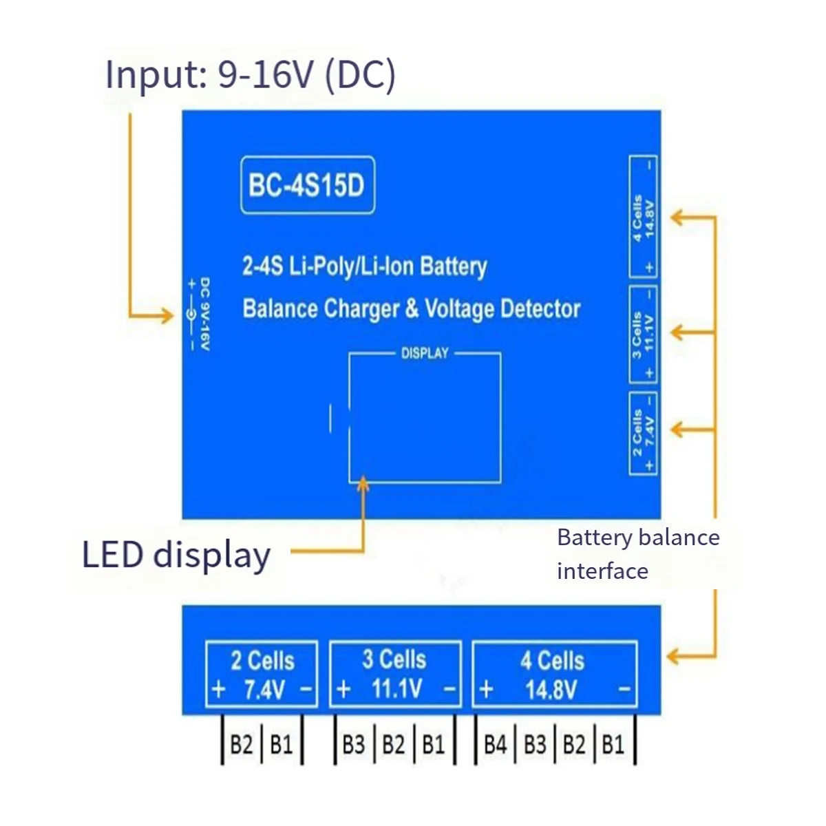 BC-4S15D Battery Lipo Li-Ion Balance Charger Voltage Detector LCD Digital Display Balance Charger for RC Battery