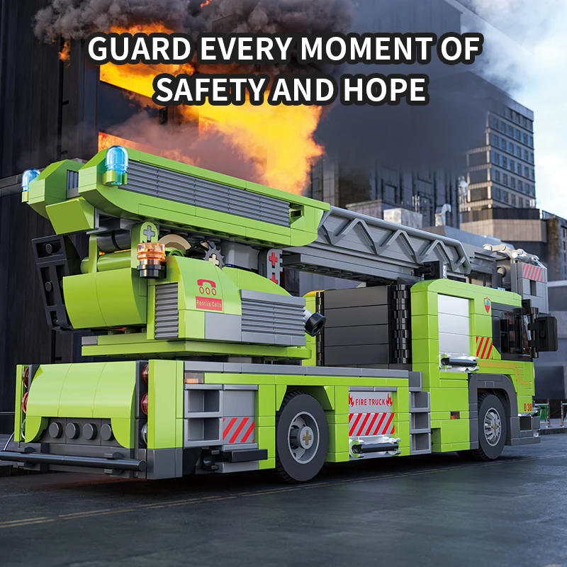 829 sztuk gramofon drabina strażacki zestawy klocków budowlanych dźwig model ciężarówki ozdoba dla dzieci dorosły montaż cegieł zabawki na prezenty