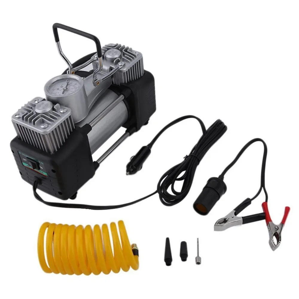 Novo compressor de ar para carro, pneu 12v 60l/min 300w 150psi, aço inoxidável, cilindro duplo, inflador de alta potência, bomba de inflação de pneus de carro