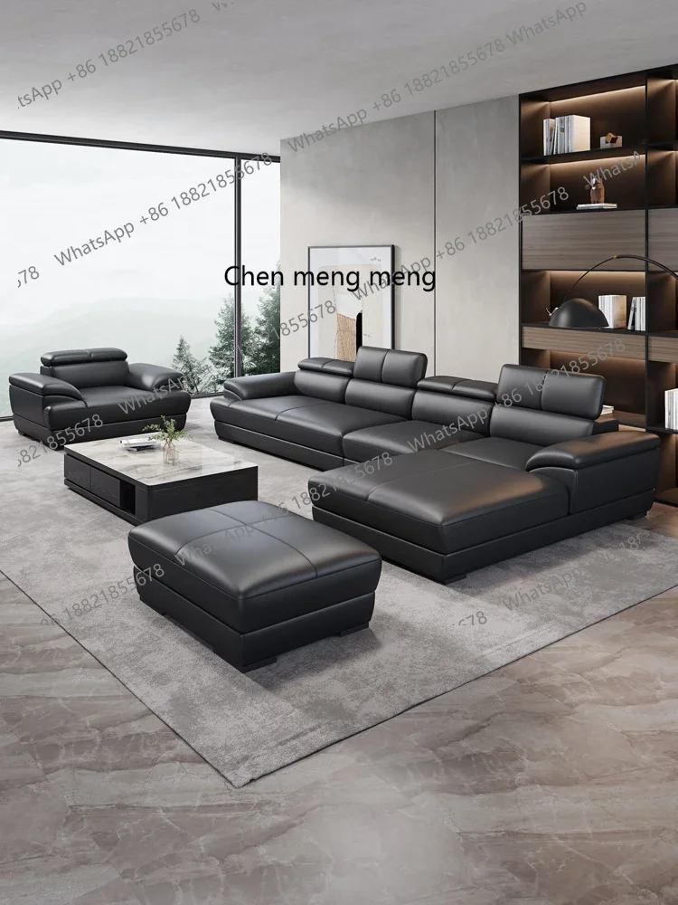 

cc182The first layer of cowhide modern simple living room corner left and right concubine Italian three-person sofa combination