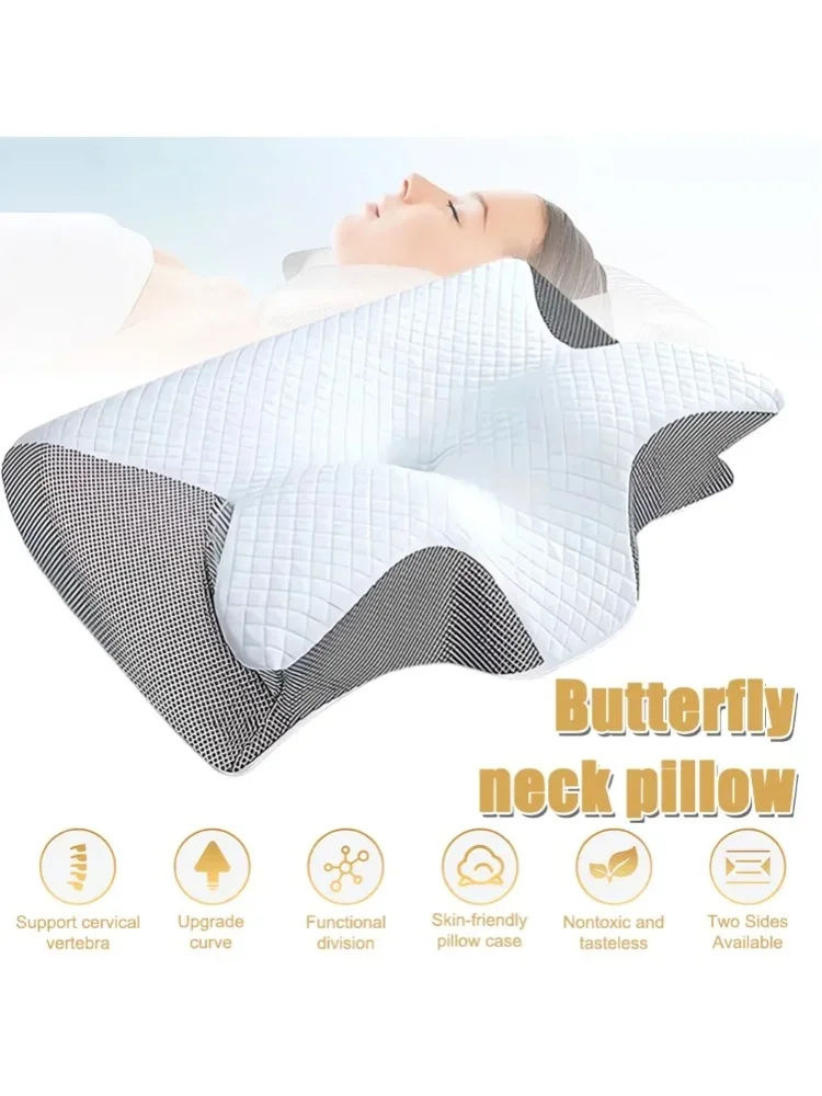 Nackenkissen, geruchloses Memory-Foam-Kissen für Nacken- und Schulterschmerzen, ergonomische orthopädische Unterstützung, zwei Höhen, atmungsaktiver Netzbezug, maschinenwaschbar, dunkelgrau/schwarz,