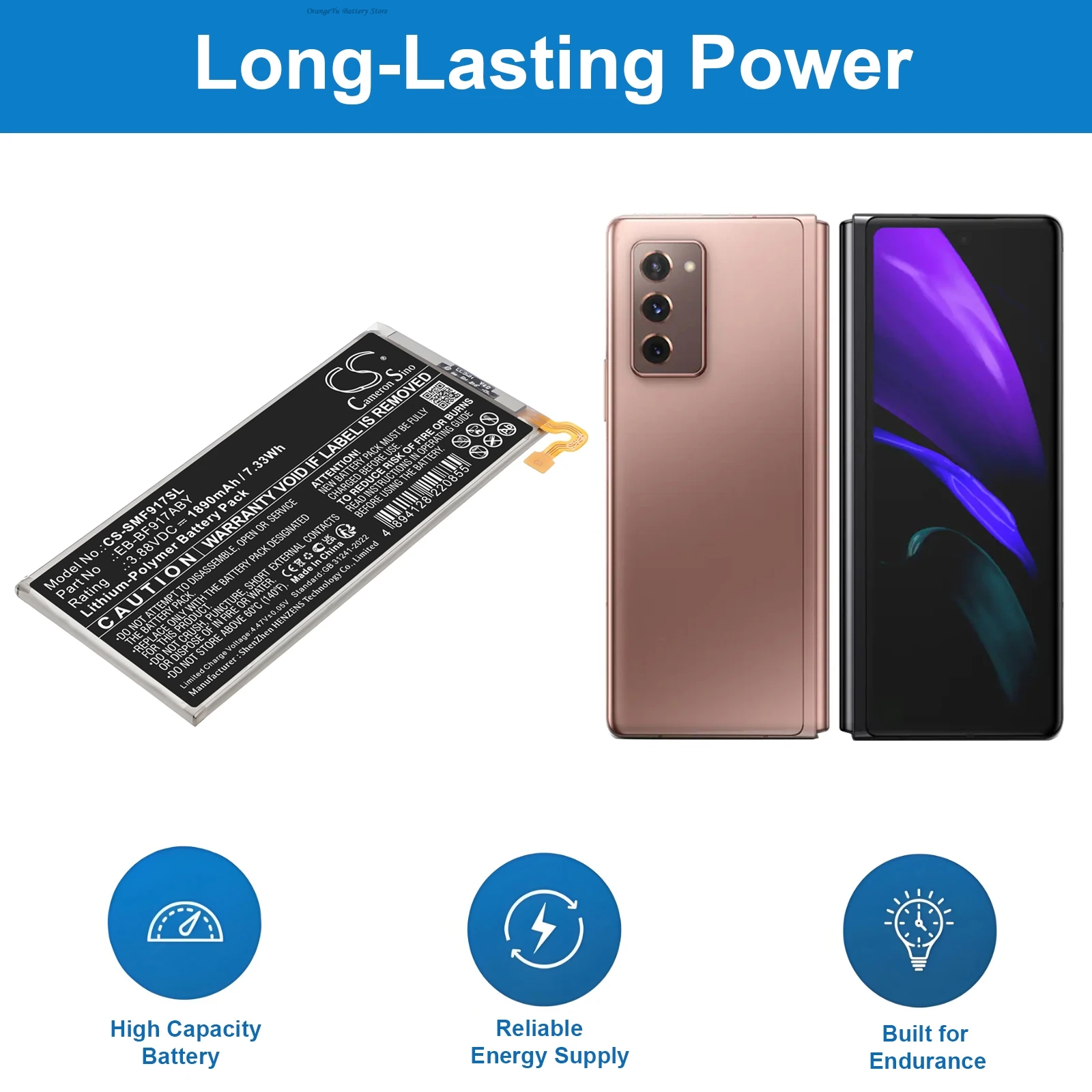 

Аккумулятор Cameron Sino 3.88V 1890mAh/2050mAh EB-BF917ABY для Samsung Galaxy W21 5G, Z Fold2 UW 5G, SCG05, M-F916U1, SM-F9160, F916V