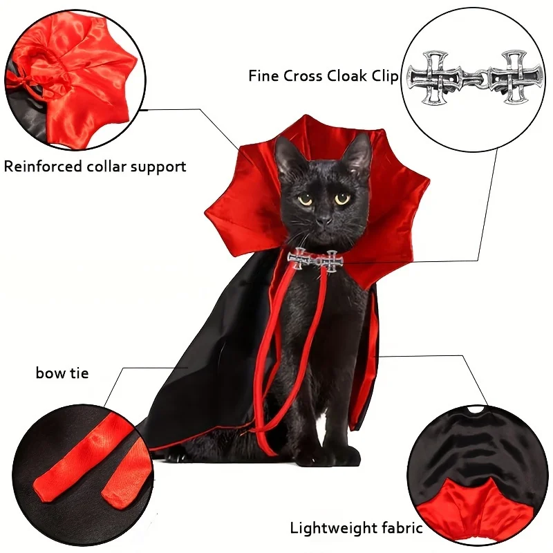 Spooky Halloween Vampire Couture for Cats: 2-Piece Pet Cape & Collar Set - Perfect for Small, Medium, and Large Furry Friends -