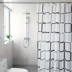 1pc Plaid Shower Curtain Liner With 12 Hooks, Lightweight Plastic Waterproof Shower Curtain, Bathroom Curtain Window Curtain