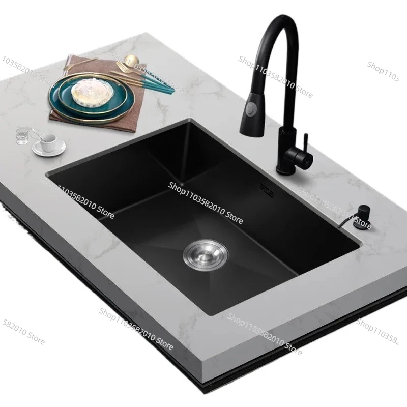 

Черная кухонная мойка из нержавеющей стали Nano 304, обустройство дома, посудомоечная машина с одним баком под столешницей и сливными аксессуарами