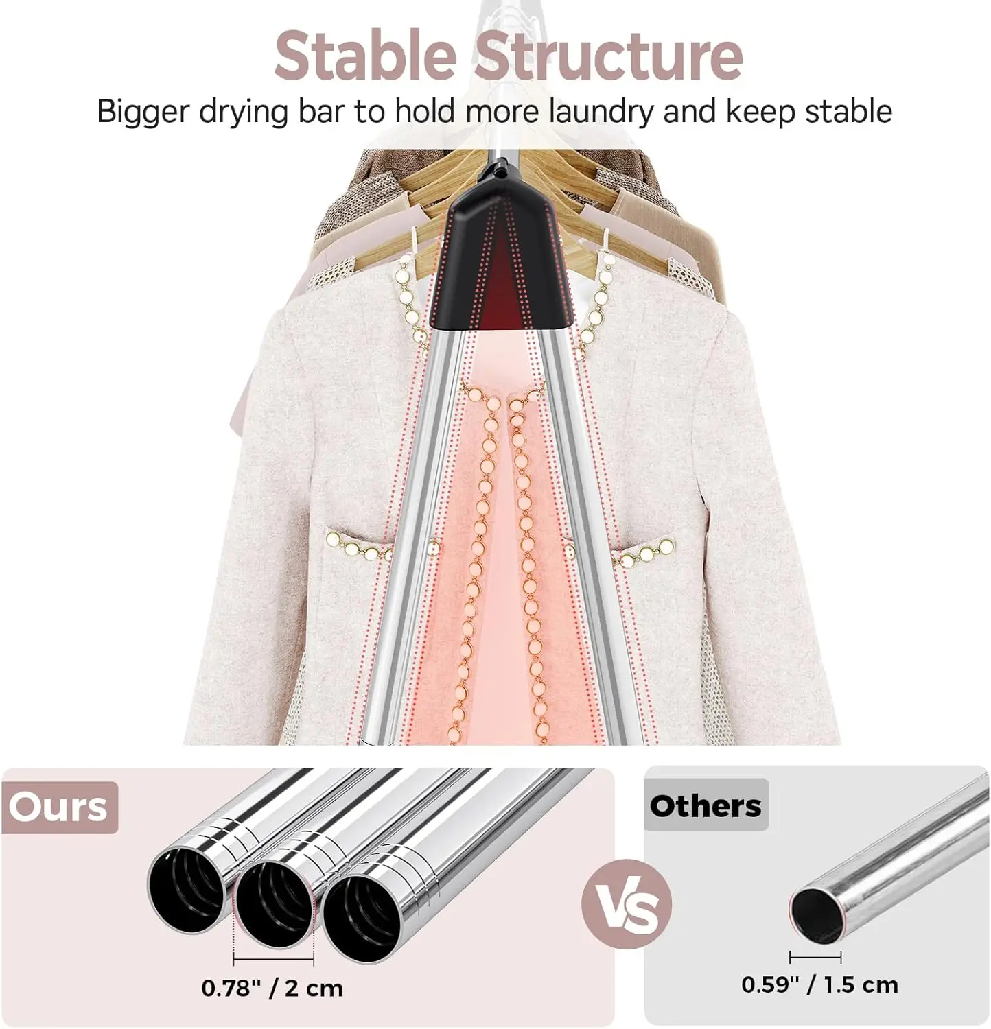 Foldable Stainless Steel Clothes Drying Rack, Portable Indoor Outdoor Free-Standing Large Capacity