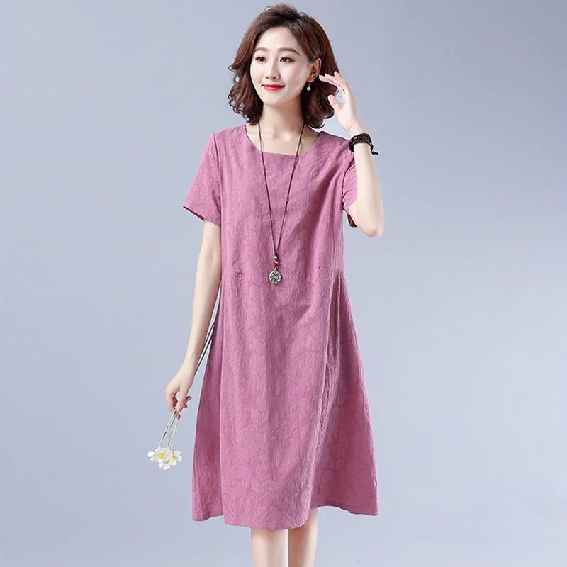 

Elegant O-Neck Spliced Pockets Solid Color Midi Dress Women's Clothing Summer New Loose Office Lady Short Sleeve Dresses