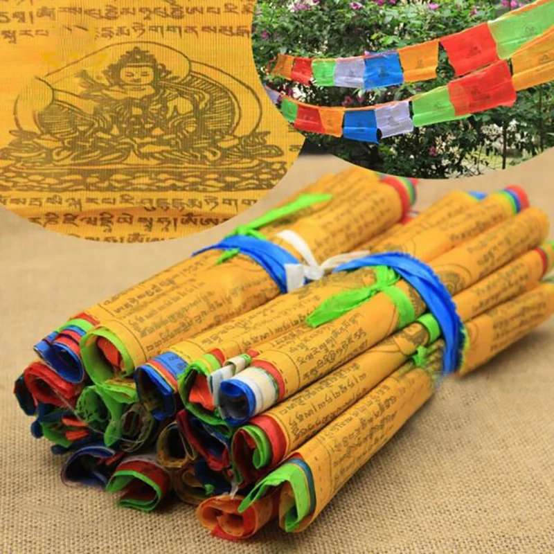 5M 20 Sheets Religious Flags Tibetan Buddhist Supplies Colour Print Prayer Flag Tibet Banner Garden Flags