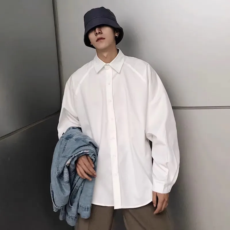 

Summer Men's Long Sve irt 250 Pou Design Sense Oversize Trendy White Casual Coat Polyester Fiber College Sle