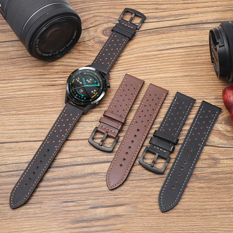 Leather Band for Samsung galaxy watch 6 strap 5/pro/4-6 Classic/Active 2 20/22mm Genuine bracelet Huawei gt Amazfit gts-gtr-3-2e