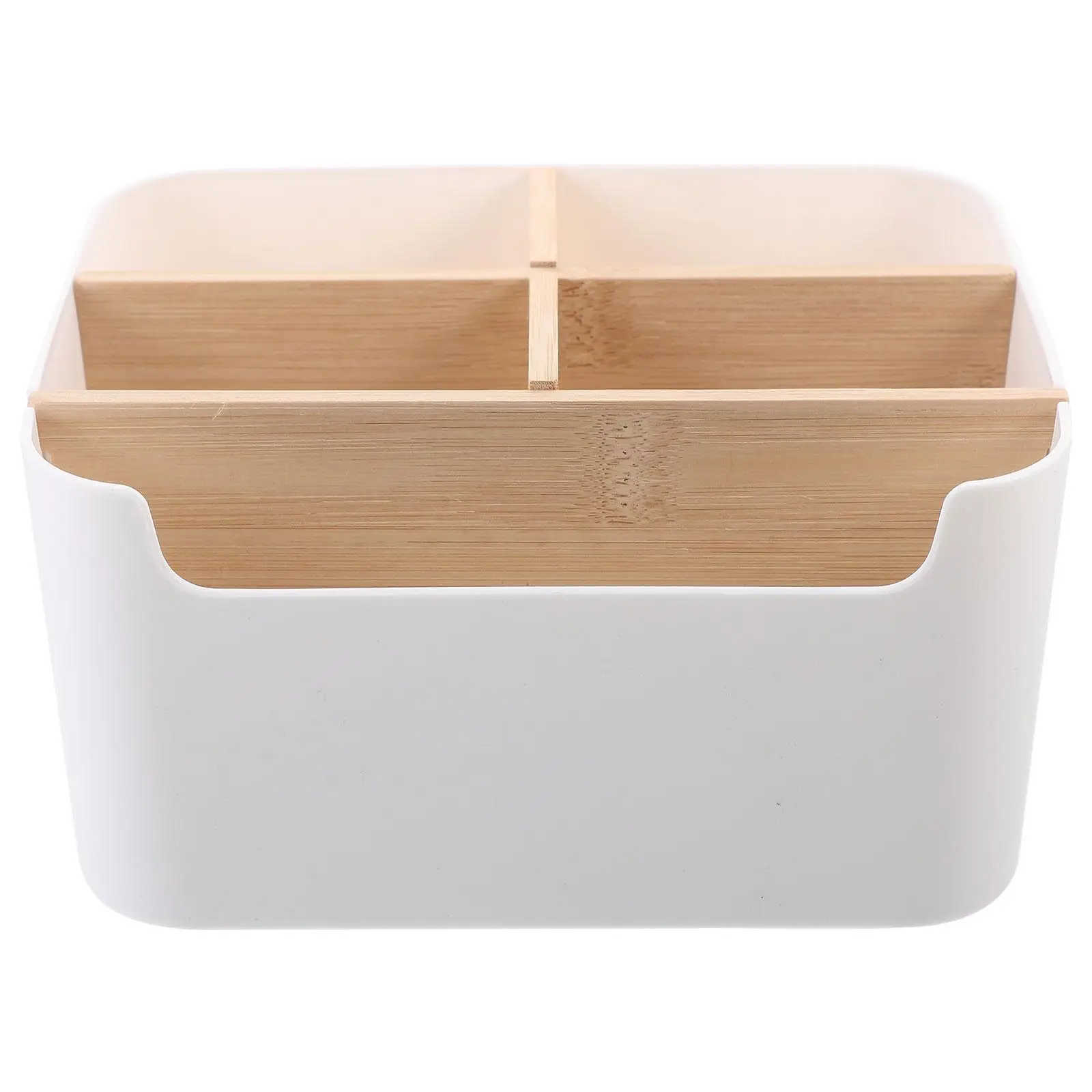 

Storage Box Detachable Movable Partition Desktop Home Multi-purpose Basket Square Bamboo White Crate Sundries Container