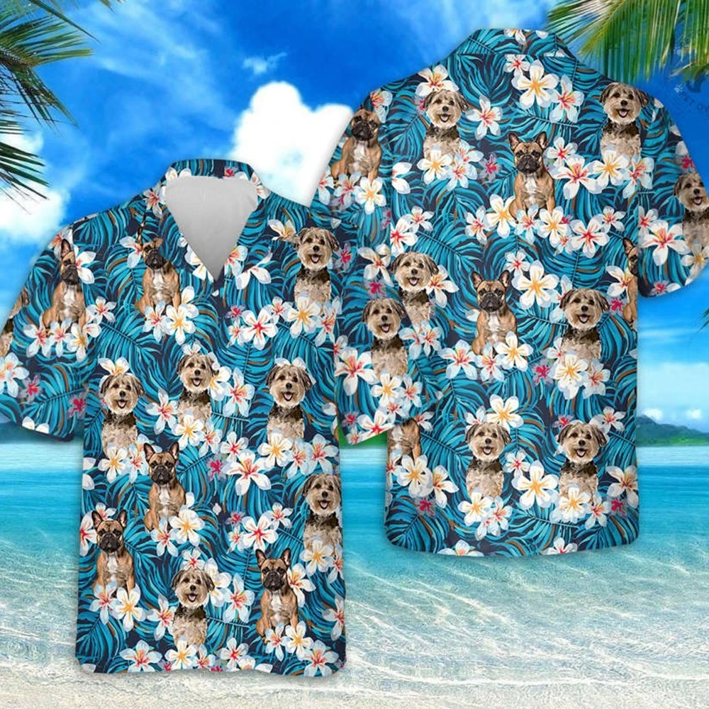 

Hawaiian Men's Shirt 3D Puppy Print Summer Casual Short Sleeved Shirt Street Fashionable Unisex Loose Plus Size Men's Shirt