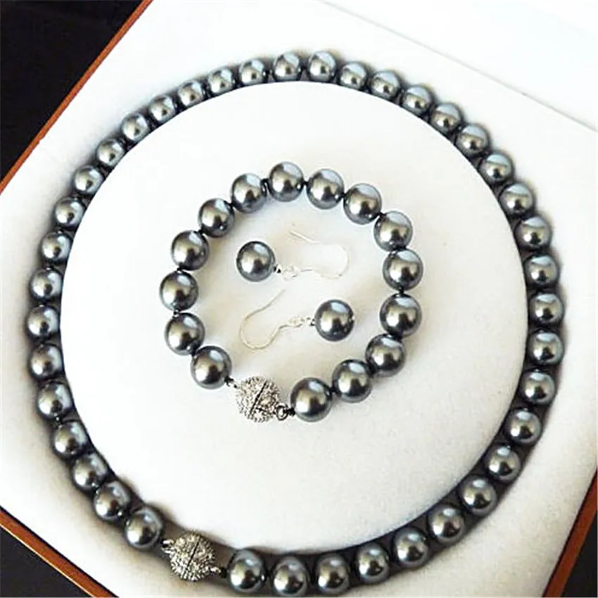 

10MM black shell pearl knot necklace bracelet earring set Unisex Jewellery Gold Gift Silver Heart Cross Women Keychain Chain