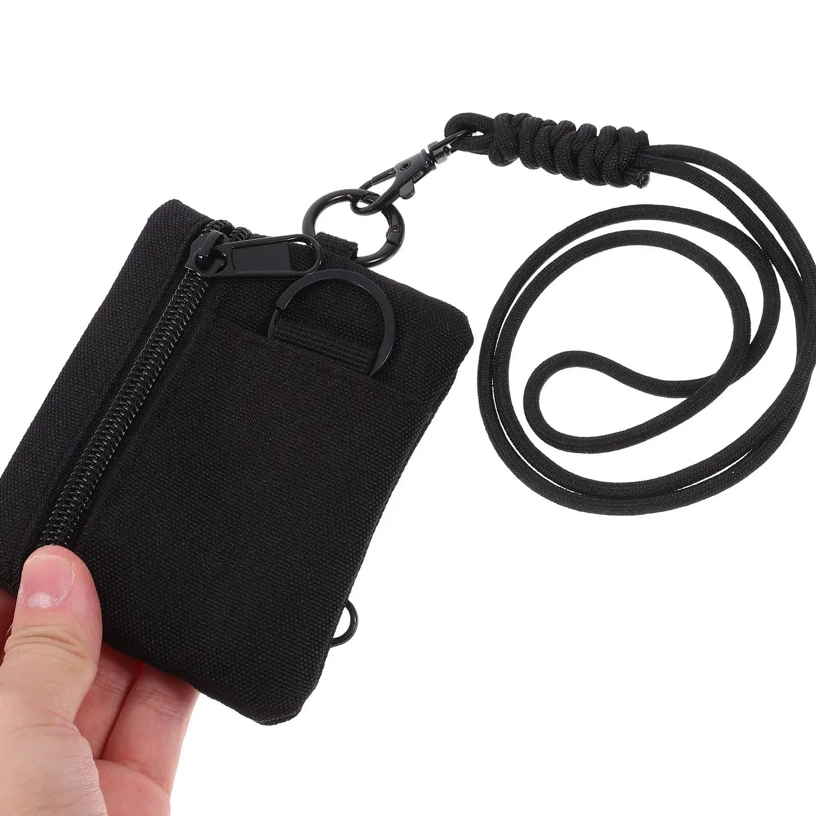 Small Bag Pouch Wallet Lanyards Black Oxford Cloth Anti-wear Hanging Travel Camping Coin Keychain Storage Multi-functional