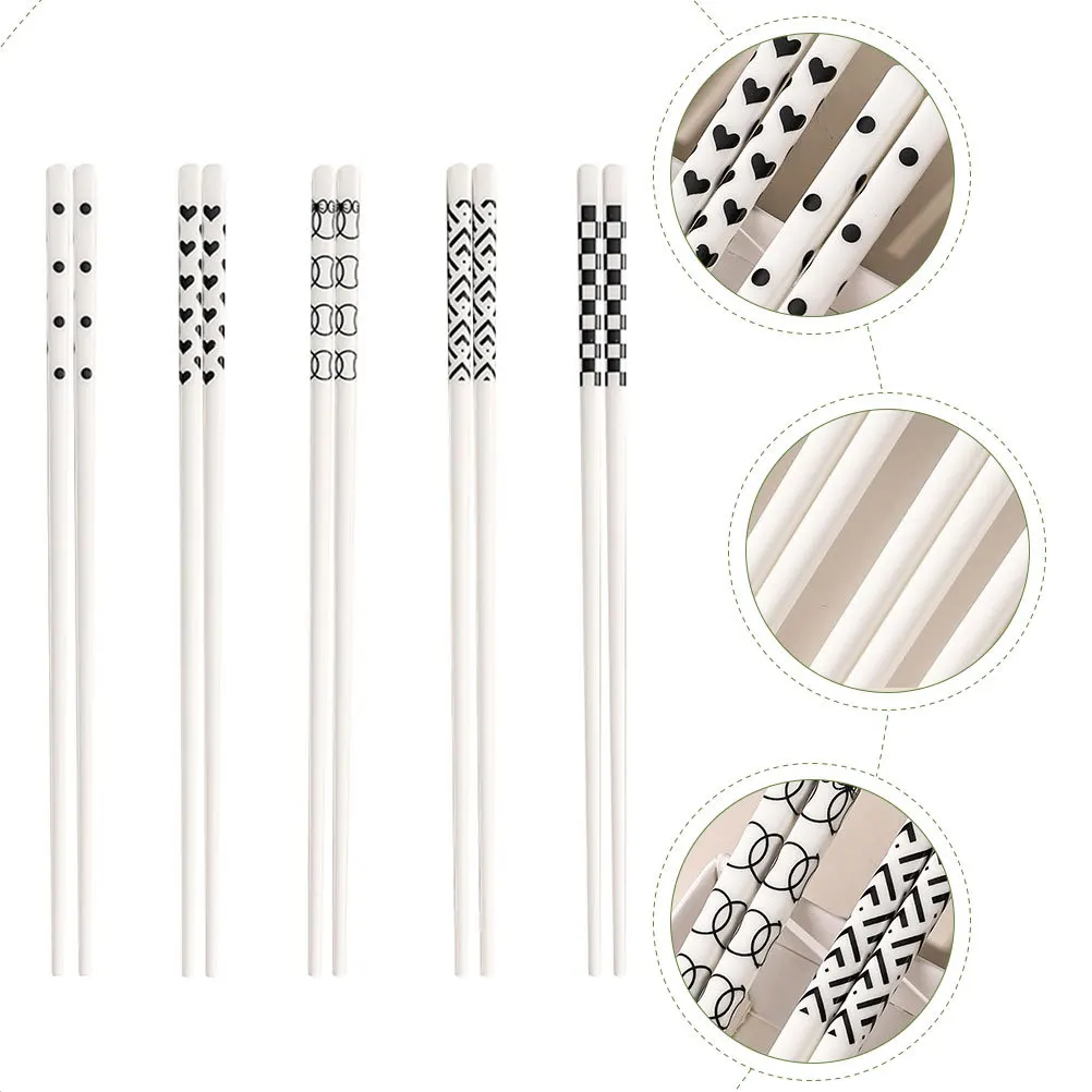

5Pairs Ceramic Chopsticks Reusable Burr- Tableware Household Chopsticks Set Comfortable Grip for Family