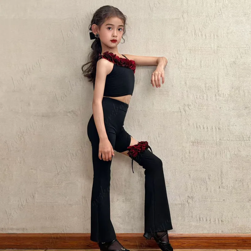 ชุดฝึกซ้อมฟิตเนสขั้นสูงสำหรับเด็ก, ชุดเต้นละติน, กางเกงฝึกซ้อมมืออาชีพสำหรับเด็กผู้หญิง, ชุดการแสดง