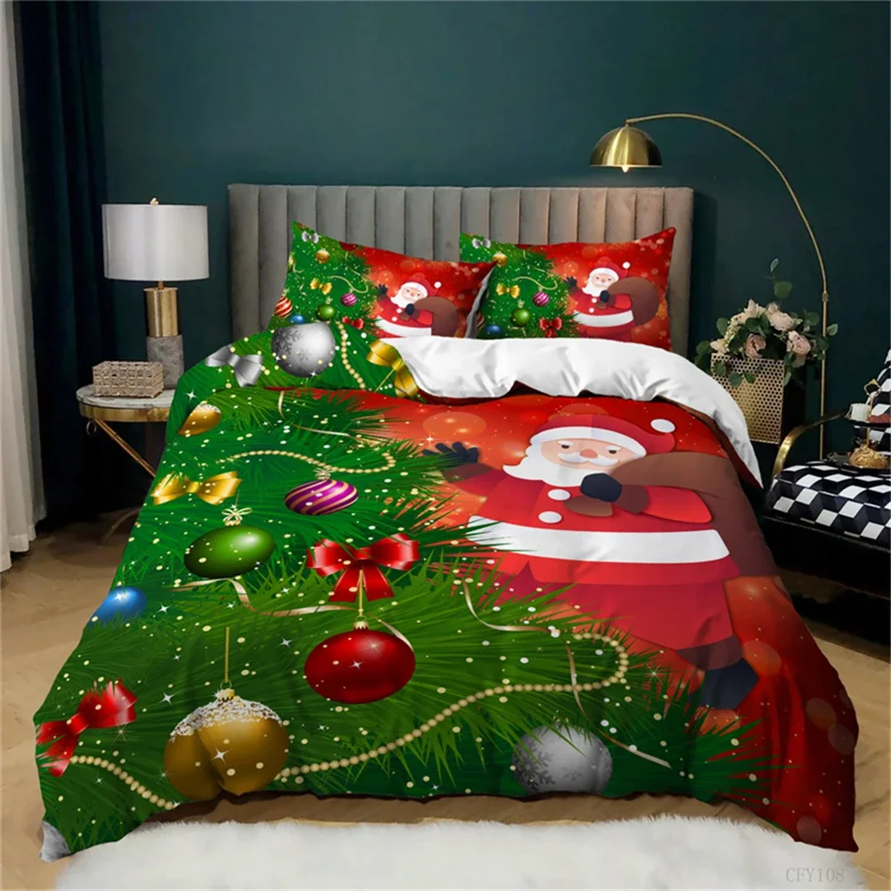 Santa Claus  or Elk Duvet Cover Bedding Set Full Queen for Boys Girls Gifts Bedroom Microfiber Comforter Cover with Pillowcases