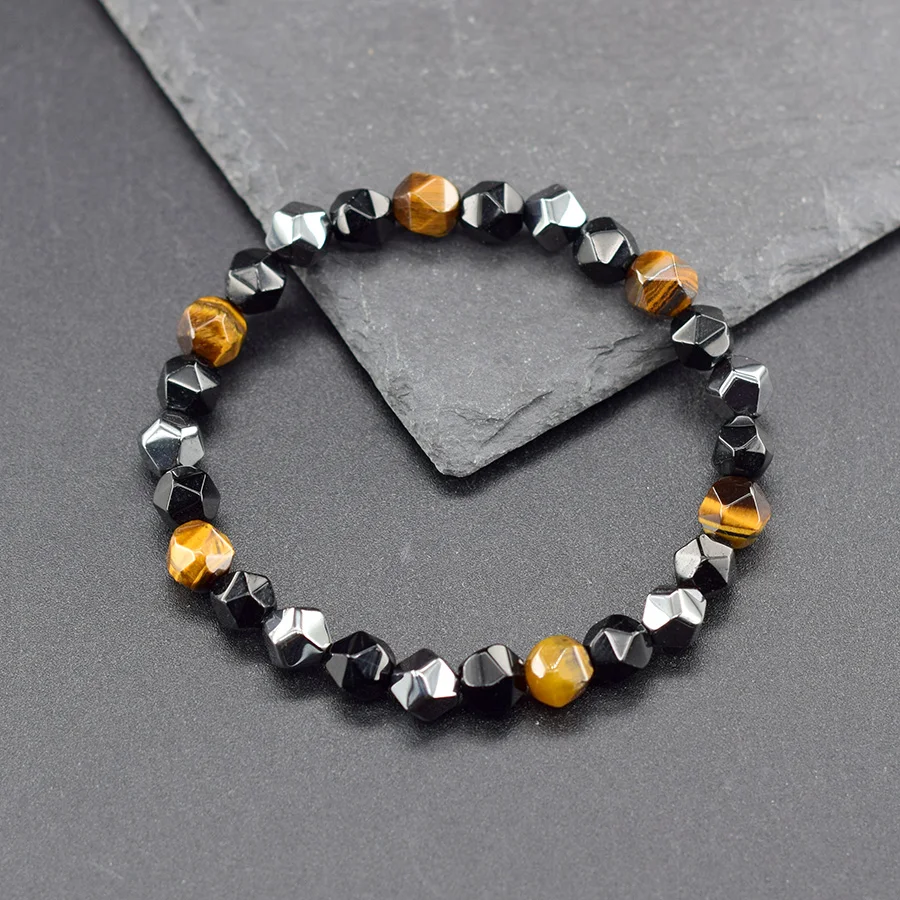 Facted Tiger Eye Obsidian Hematite Bracelet for Magnetic Health Protection Soul Jewelry Natural Stone Beads Bracelet Men Pulsera